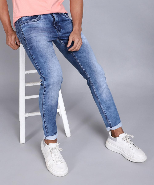 MYO Denim 5 Button High Waist Belt design Slim Fit Stretchable Ankle Length  Jeans for Women /